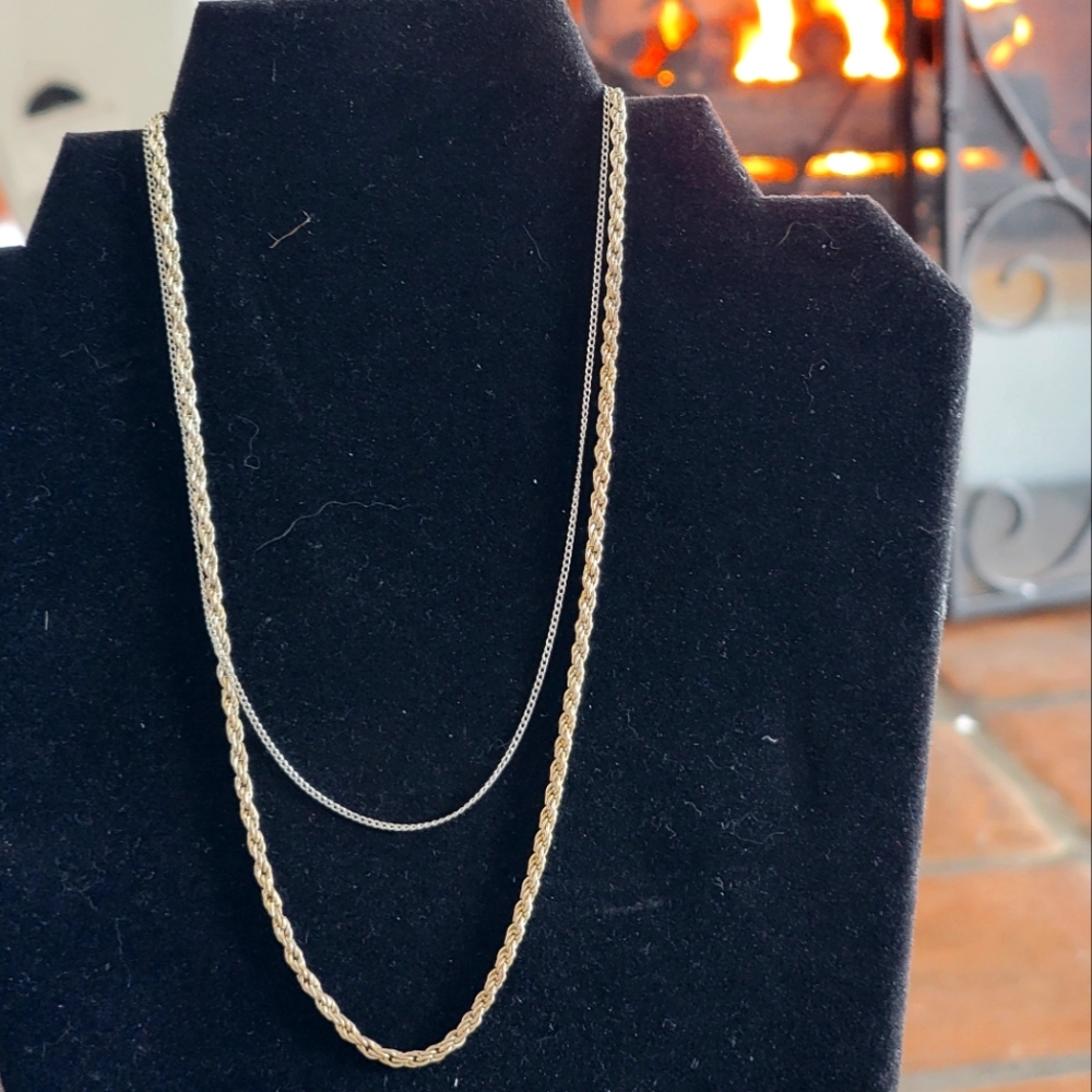 Two Simple Silvertone Chain Necklaces